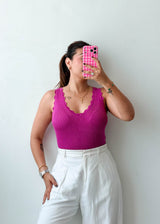 Size M-L Fuchsia Scallop Neck Ribbed Top