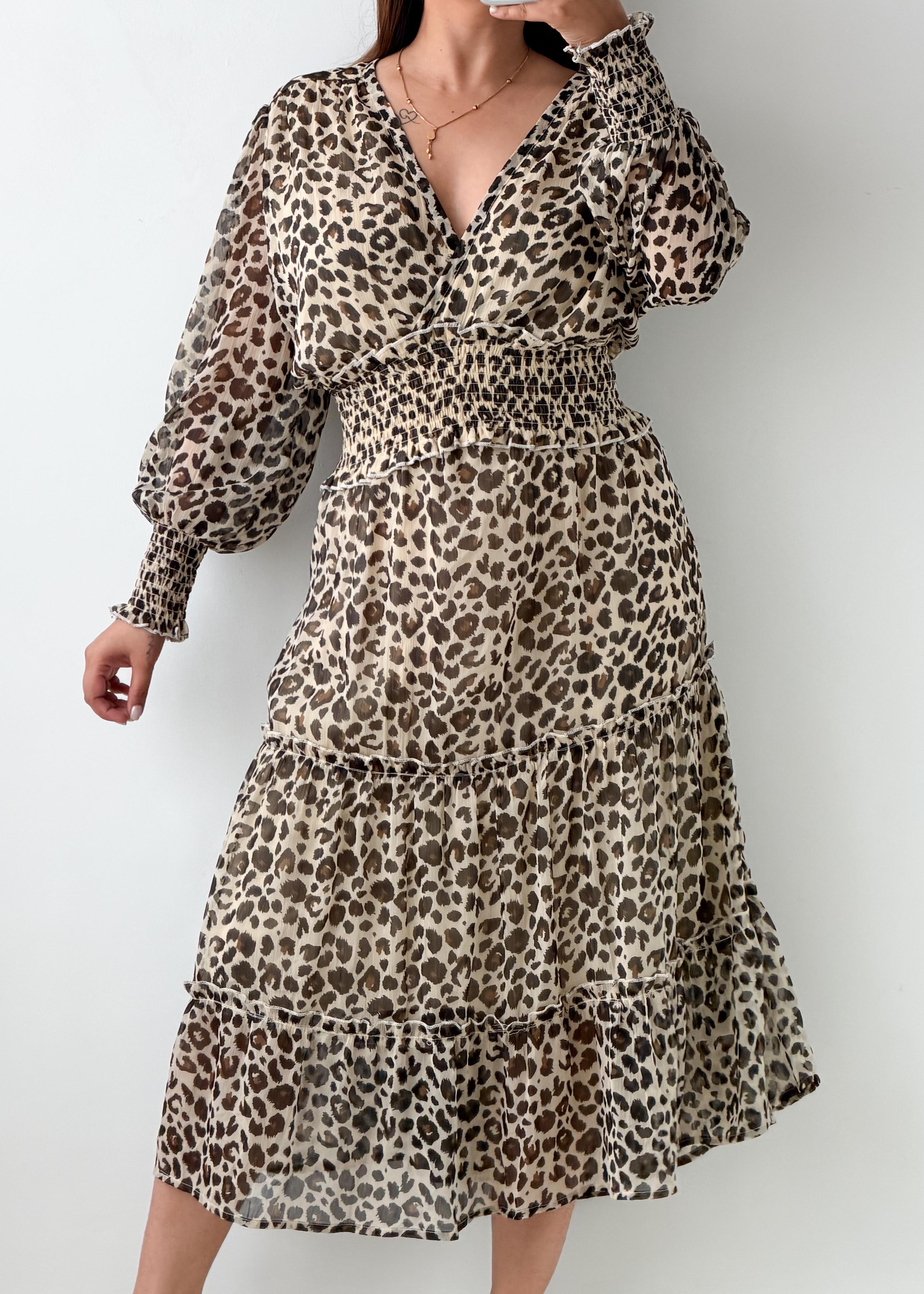 Size XL-2XL Beige Leopard Print Wrap Maxi Dress