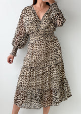 Size XL-2XL Beige Leopard Print Wrap Maxi Dress
