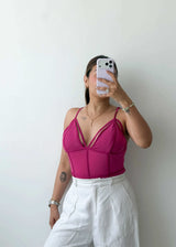 Size L-XL Pink Strappy Corset Bodysuit