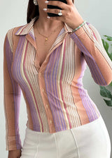 Size XS-S, Retro Striped Fitted Button-Up Top - Closet by Payal