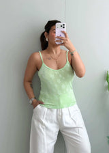 Size M-L, Light Green Floral Tank Top - Closet by Payal