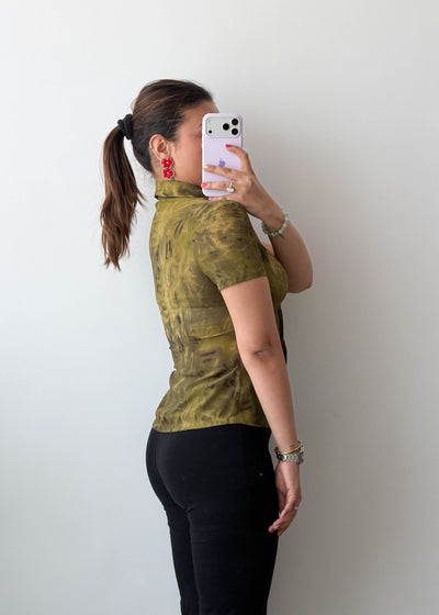 XS-S Olive Fitted Viscose Shirt
