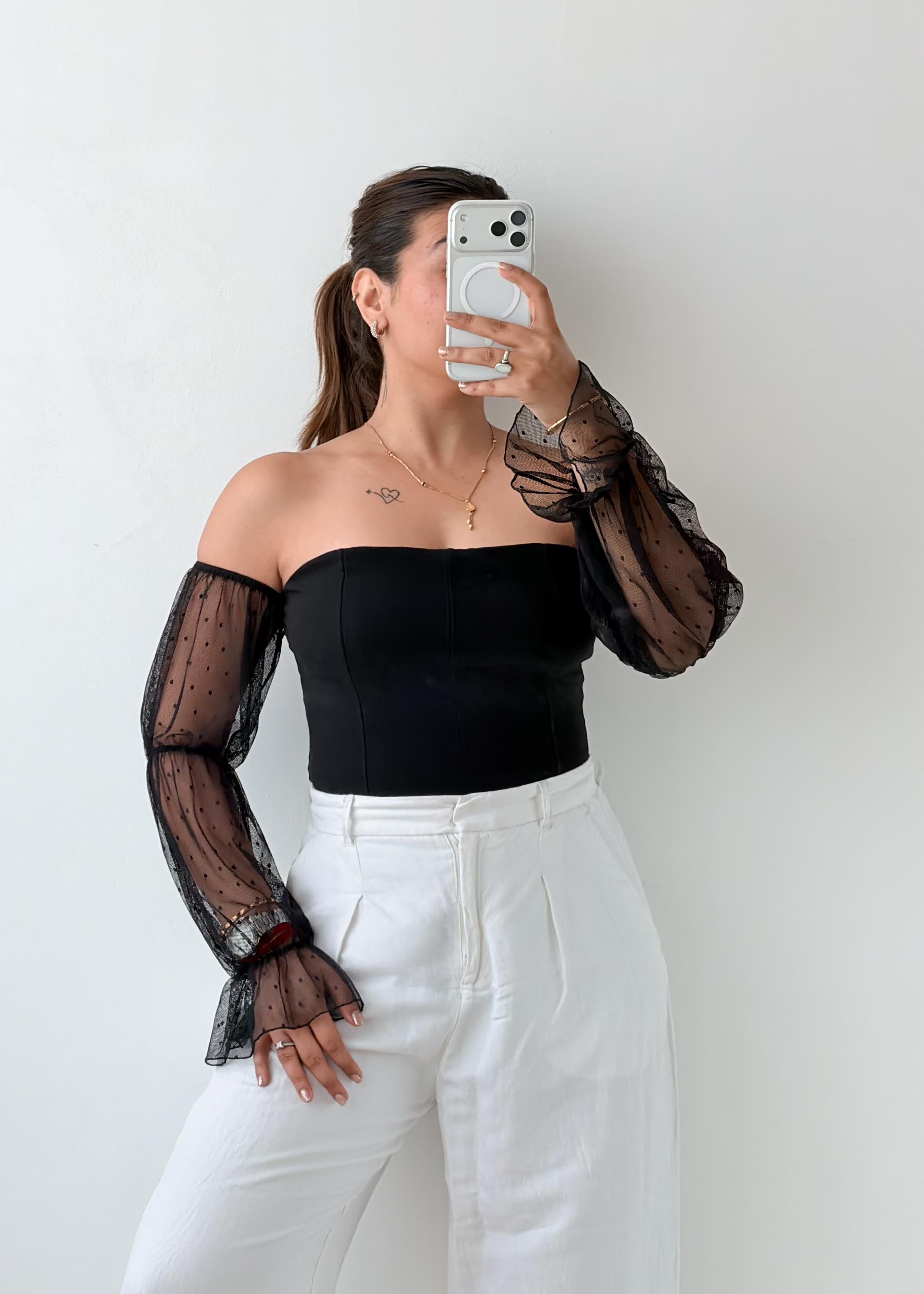 Size S Black Sheer Sleeve Bodysuit