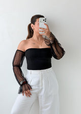 Size S Black Sheer Sleeve Bodysuit