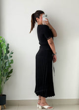 Size S-M Black Pleated Knit Midi Dress
