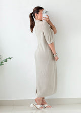 Size L-XL Beige Button-Down Knit Midi Dress