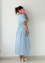 Size M-L / XL-2XL Blue Gingham Midi Dress