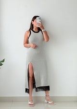Size XS-S Black & White Striped Ribbed Knit Maxi Dress