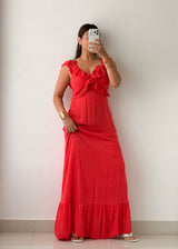 Size L-XL Red Ruffle Maxi Dress