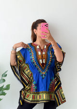 Size XS-M Blue Dashiki Kaftan Top
