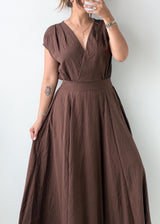 Size M-L Chocolate Brown Pleated Maxi Dress