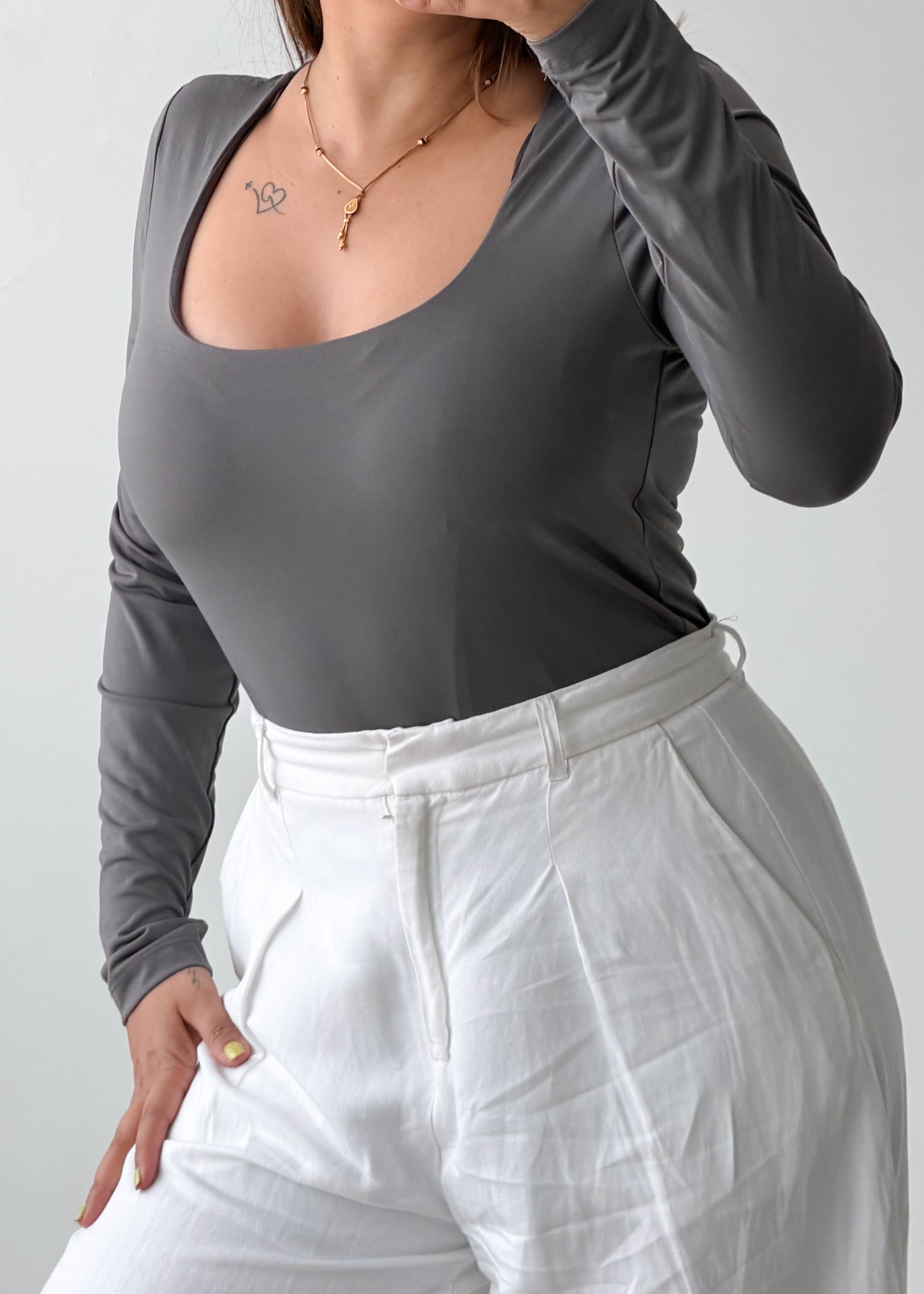 Size M-L Charcoal Square Neck Bodysuit