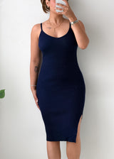 Size S-M Navy Ribbed Midi Dress