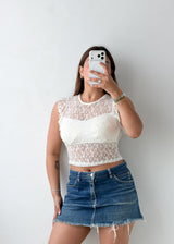 Size XS-S White Lace Crop Top With Lining