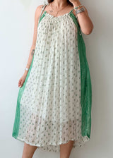 Size M-L White & Green Printed Midi Dress With Lining