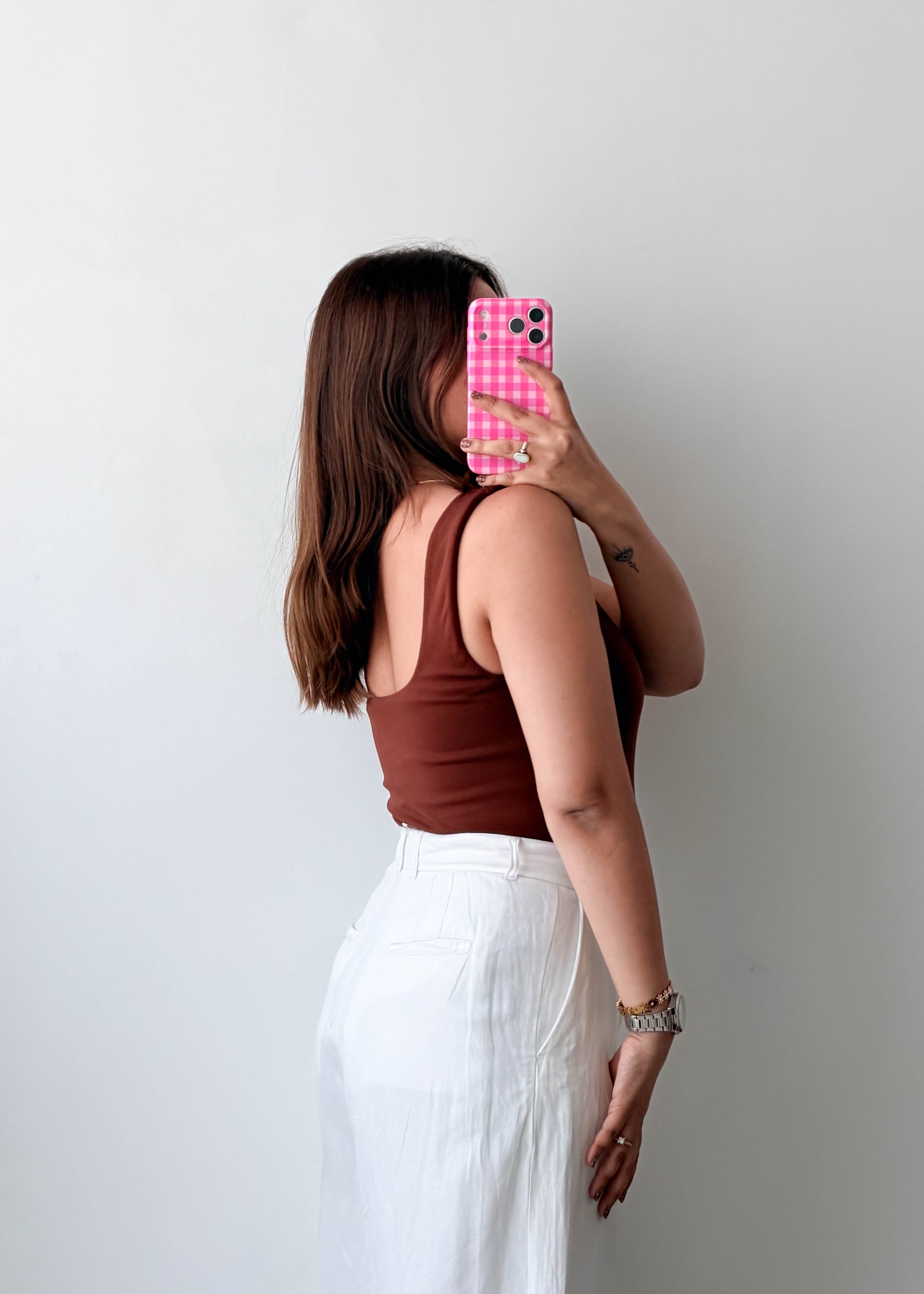Size M Chocolate Brown Square Neck Bodysuit