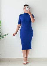 Size L-XL Royal Blue Ribbed Bodycon Midi Dress