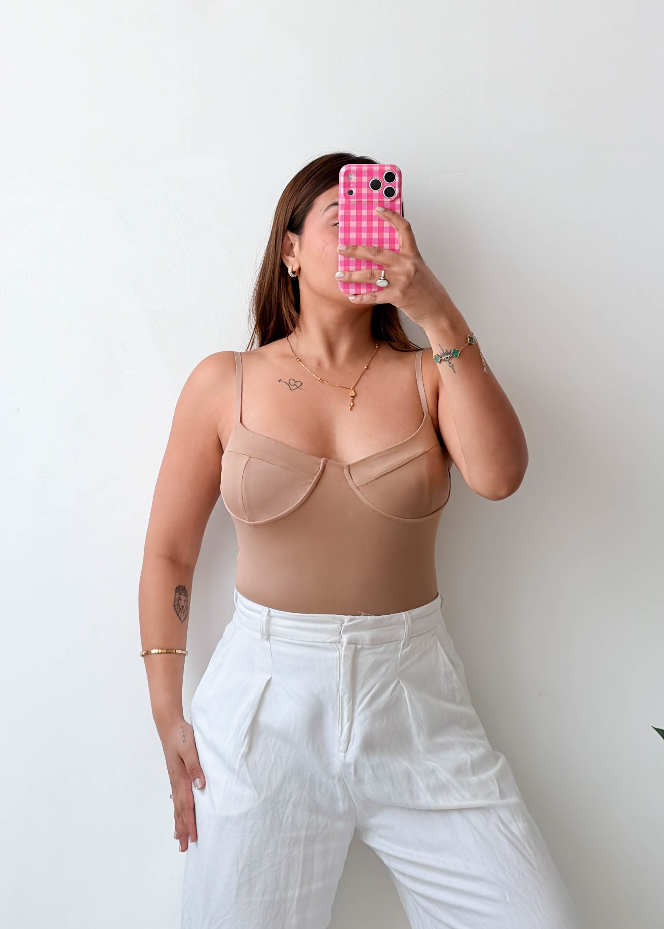 S-M Nude Structured Corset Bodysuit