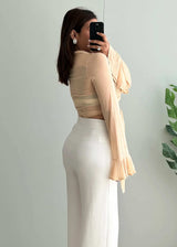 Size M, Beige Sheer Wrap Crop Top for Women - Closet by Payal