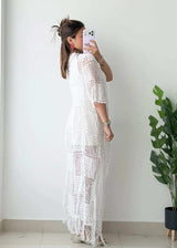 Size L-XL, White Crochet Cover-Up Dress