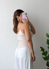 Size M, Beige One-Shoulder Top