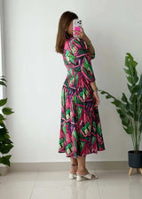 Size M, Abstract Print Fit & Flare Midi Dress
