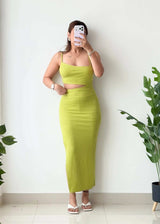 Size S-M, Lime Side Cut-Out Midi Dress - Closet by Payal