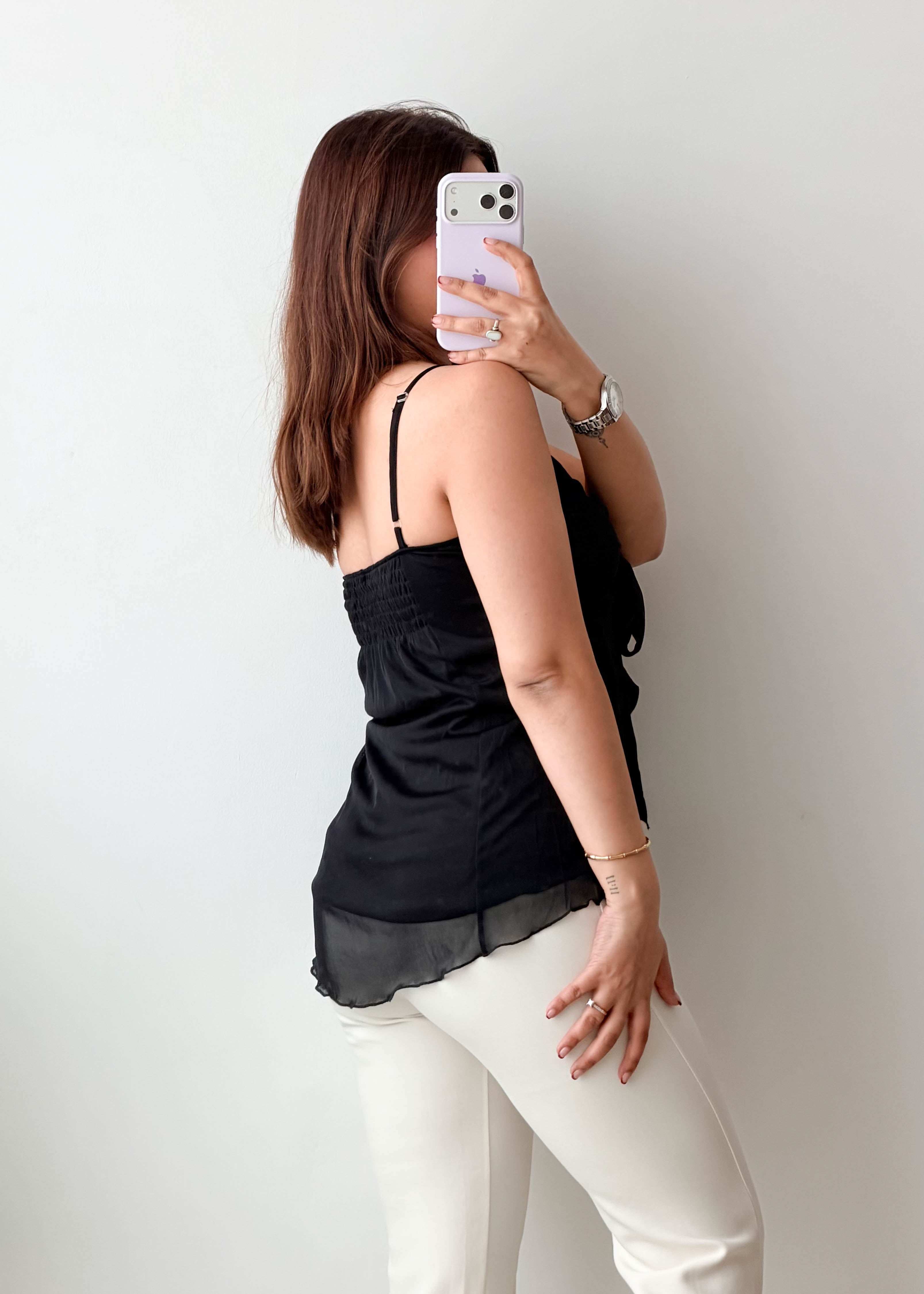 Size S-M Black Sheer Tie-Up Cami Top