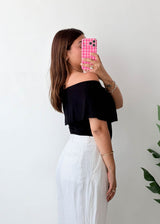Size XS-S Black Off-Shoulder Ruffle Bodysuit
