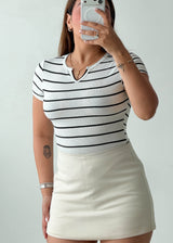 Size XS-S White Striped Collar Bodysuit