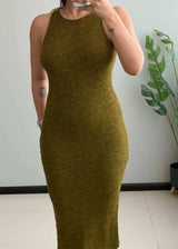 SIZE XS-S, Olive Heathered Sleeveless Bodycon Dress - Closet by Payal