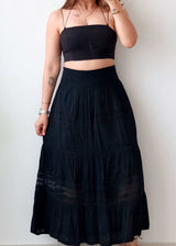 Waist 32-34 Black Tiered Maxi Skirt