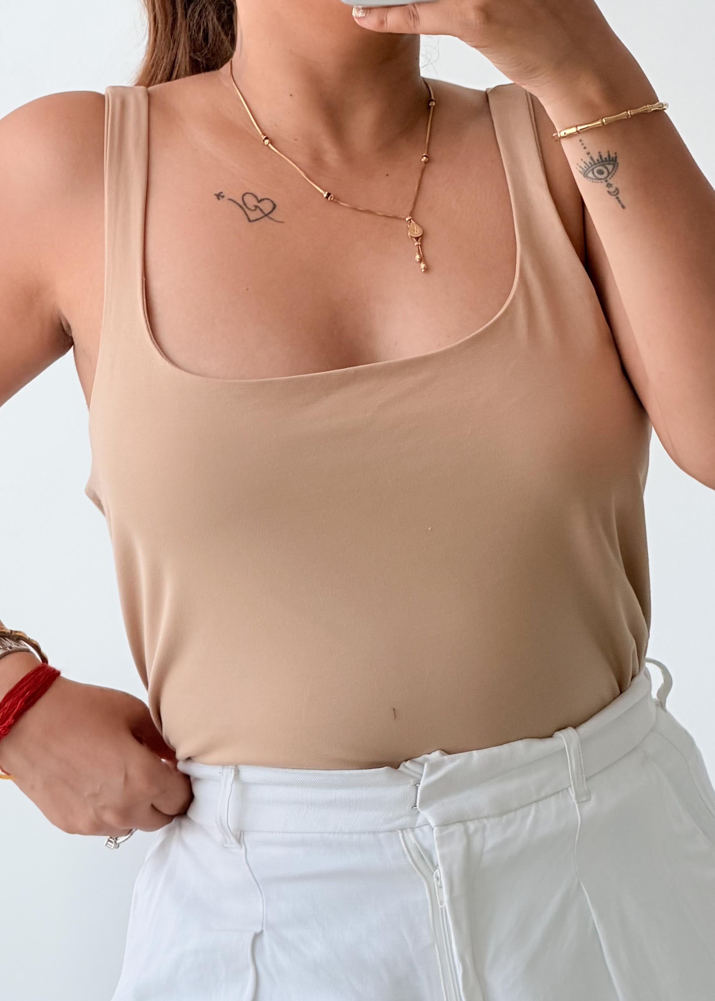Size XL Beige Square Neck Bodysuit