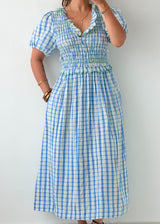 Size M-L / XL-2XL Blue Gingham Midi Dress
