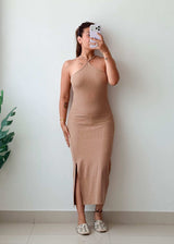 Size S-M Beige Halter Midi Dress