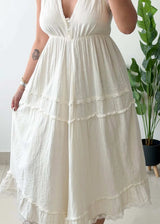 Size S-M, White Tiered Maxi Dress