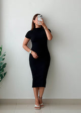 Size S-M Black High Neck Midi Dress