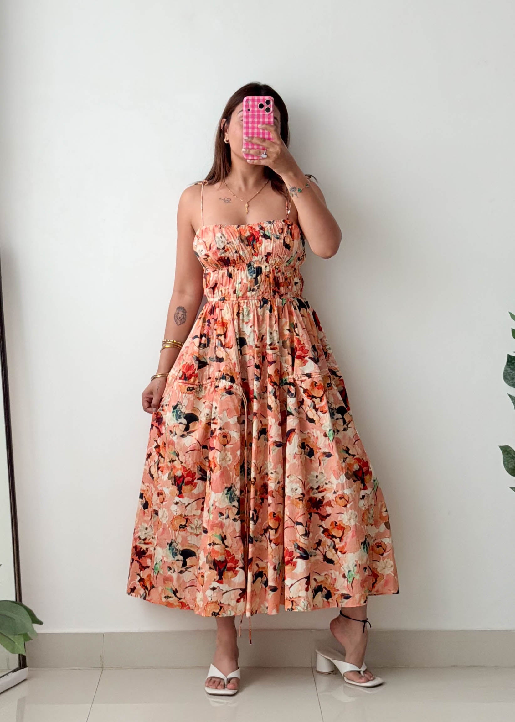 Size XS-S Peach Floral Maxi Dress