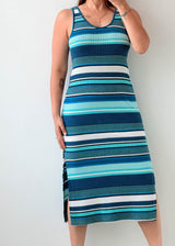Size M-L Blue Striped Knit Maxi Dress