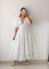 Size XS-S White Embroidered Cotton Maxi Dress