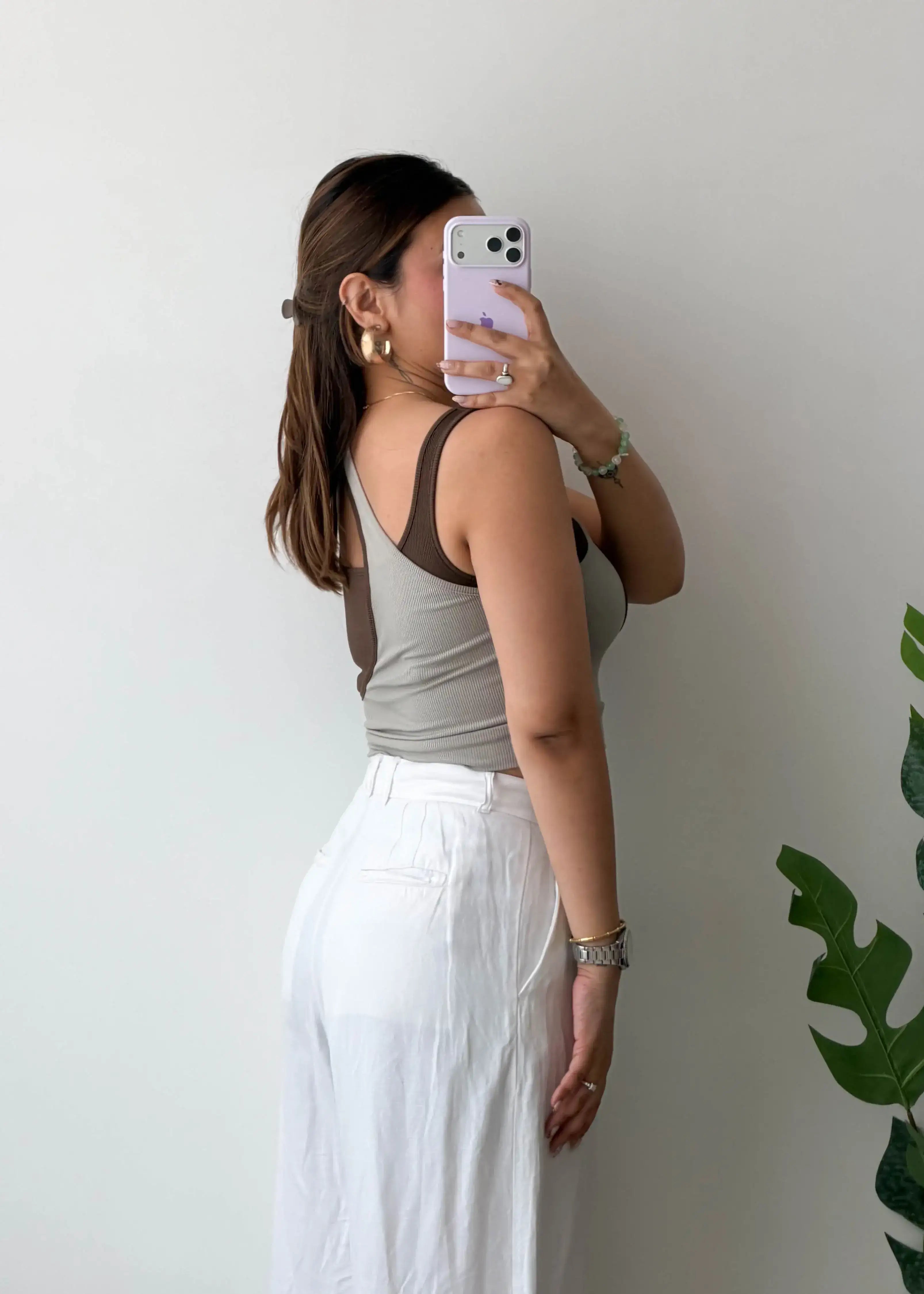 Size S-M, Brown & Grey Asymmetrical Crop Top