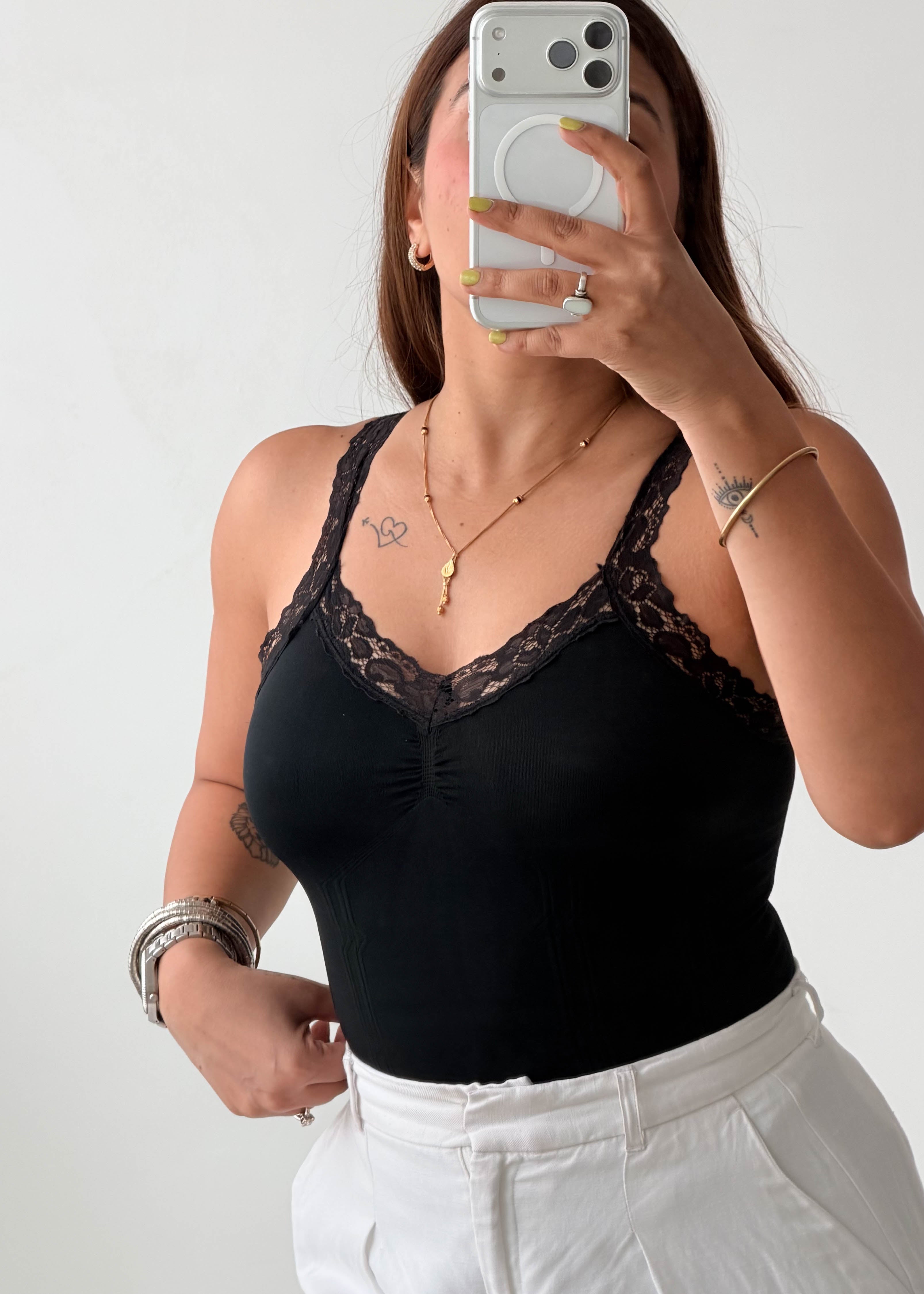 Size XS-S Black Lace Trim Tank Top