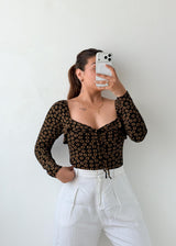 Size S-M Black Floral Sweetheart Bodysuit