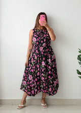 Size S-M Black Floral Midi Dress