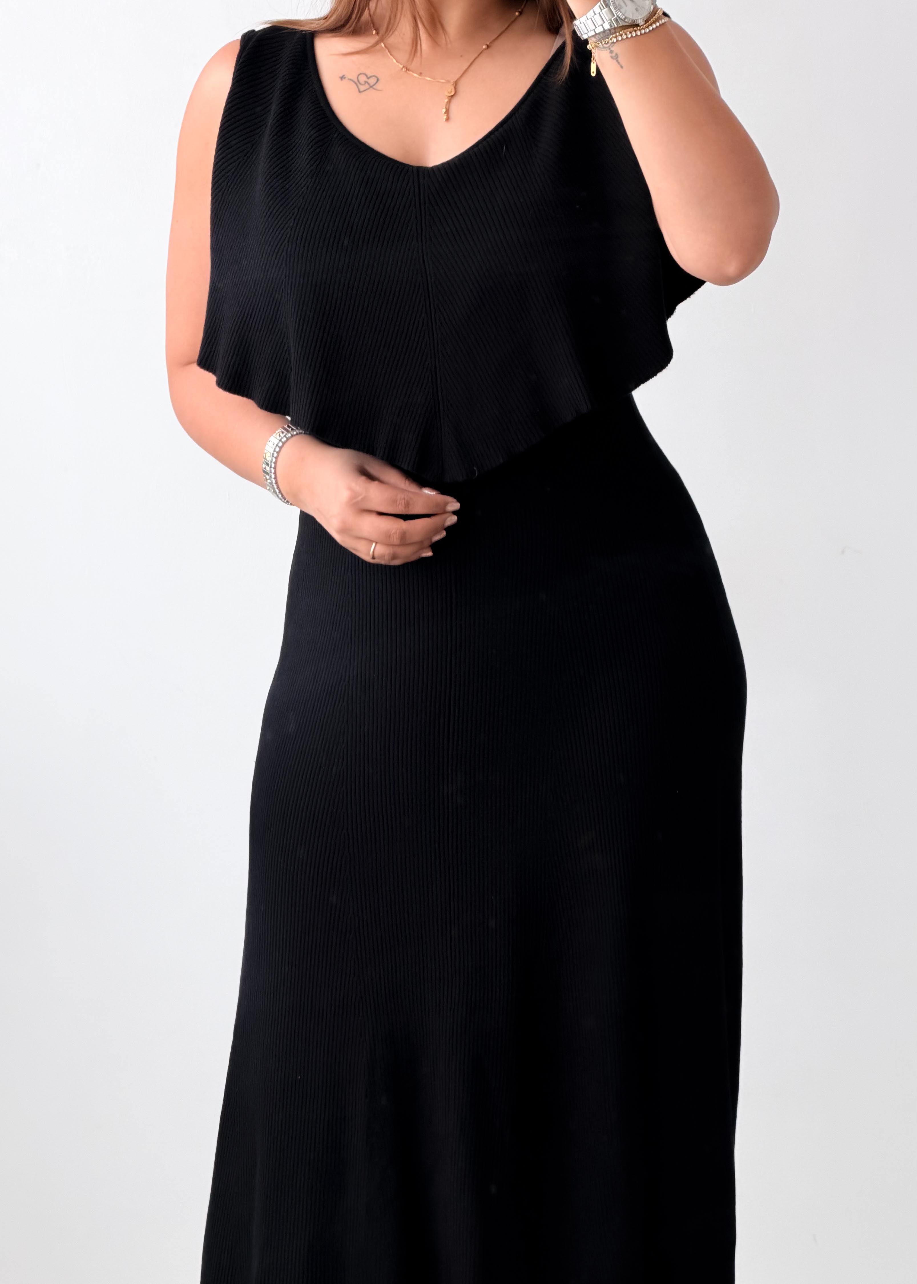 Size S-M Black Cape Sleeve Maxi Dress