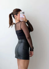 Size XS-S Black Sheer Polka Mesh Bodysuit