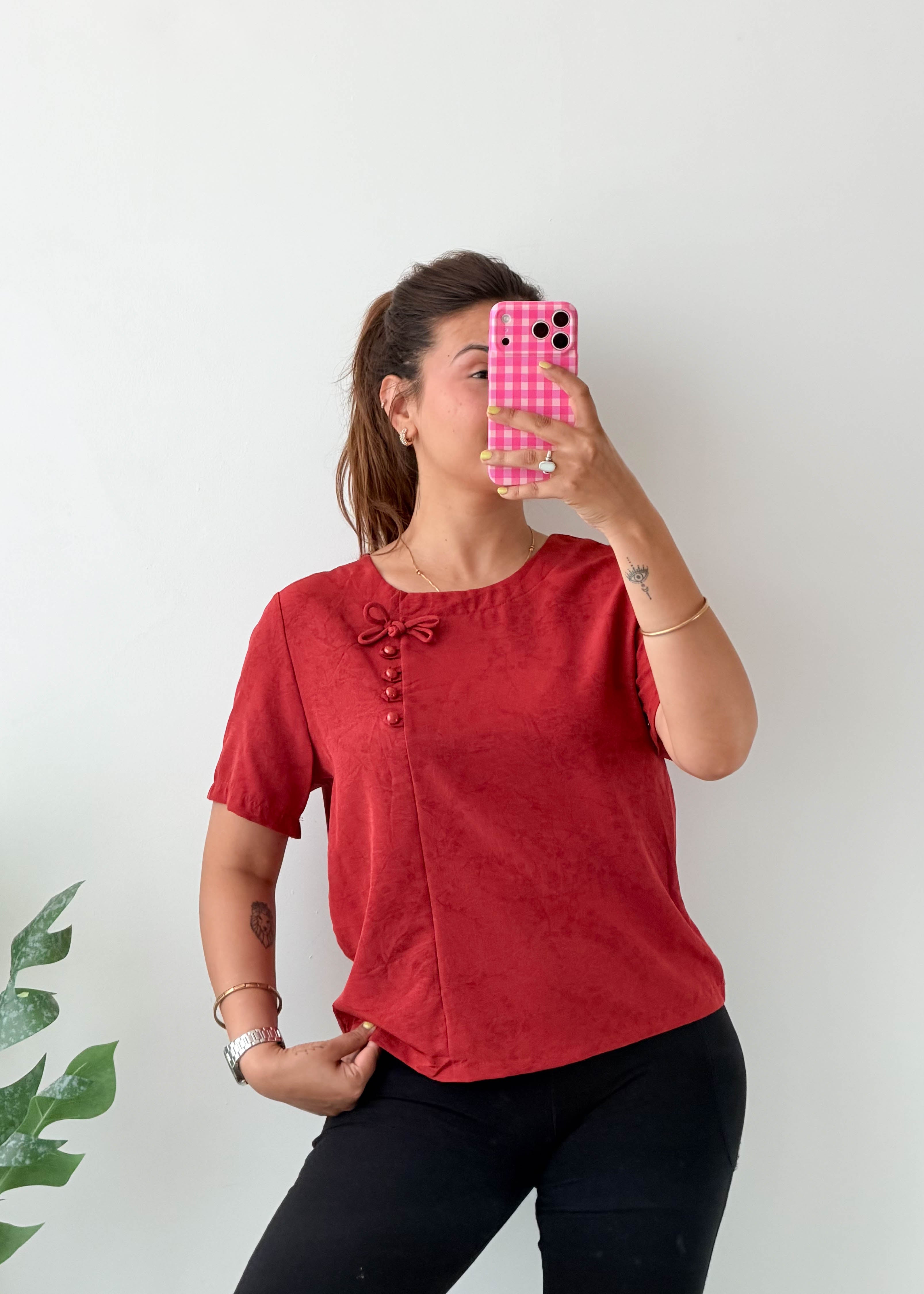 Size S-M Rust Chinese Knot Top