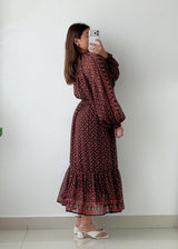 Size S-M Burgundy Printed Tiered Maxi Dress