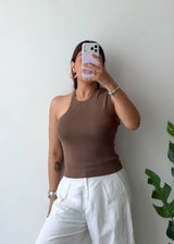 Size M-L, Brown High Neck Tank Top